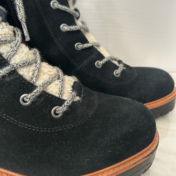 Marc Fisher Boots Suede Leather Black Tan Lace Up Womens 8 Ankle Faix Fur Lined - Picture 5 of 16